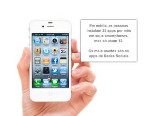 Em média, as pessoas
instalam 25 apps por mês
  em seus smartphones,
     mas só usam 12.

 Os mais usados são os
 apps de Redes Sociais
 
