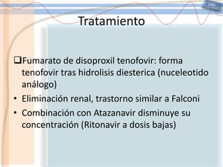 VIHTratamientoZidovudina: mayor afinidad a la transcriptasa inversa que al sitio activo de las polimerasas de DNAAfinidad por la polimerasa gamma del VIH en mitocondrias Fatiga malestar general, nausea, cefaleaEsteatosis y miopatía, acidosis láctica, anemia macrocíticaCombivir