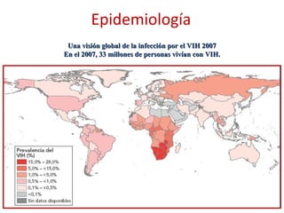 Epidemiología
Una visión global de la infección por el VIH 2007Una visión global de la infección por el VIH 2007
En el 2007, 33 millones de personas vivían con VIH.En el 2007, 33 millones de personas vivían con VIH.
 