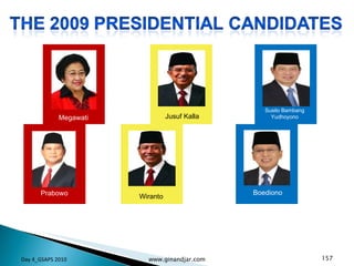Day 4_GSAPS 2010 www.ginandjar.com Susilo Bambang Yudhoyono Boediono Megawati Prabowo Jusuf Kalla Wiranto 