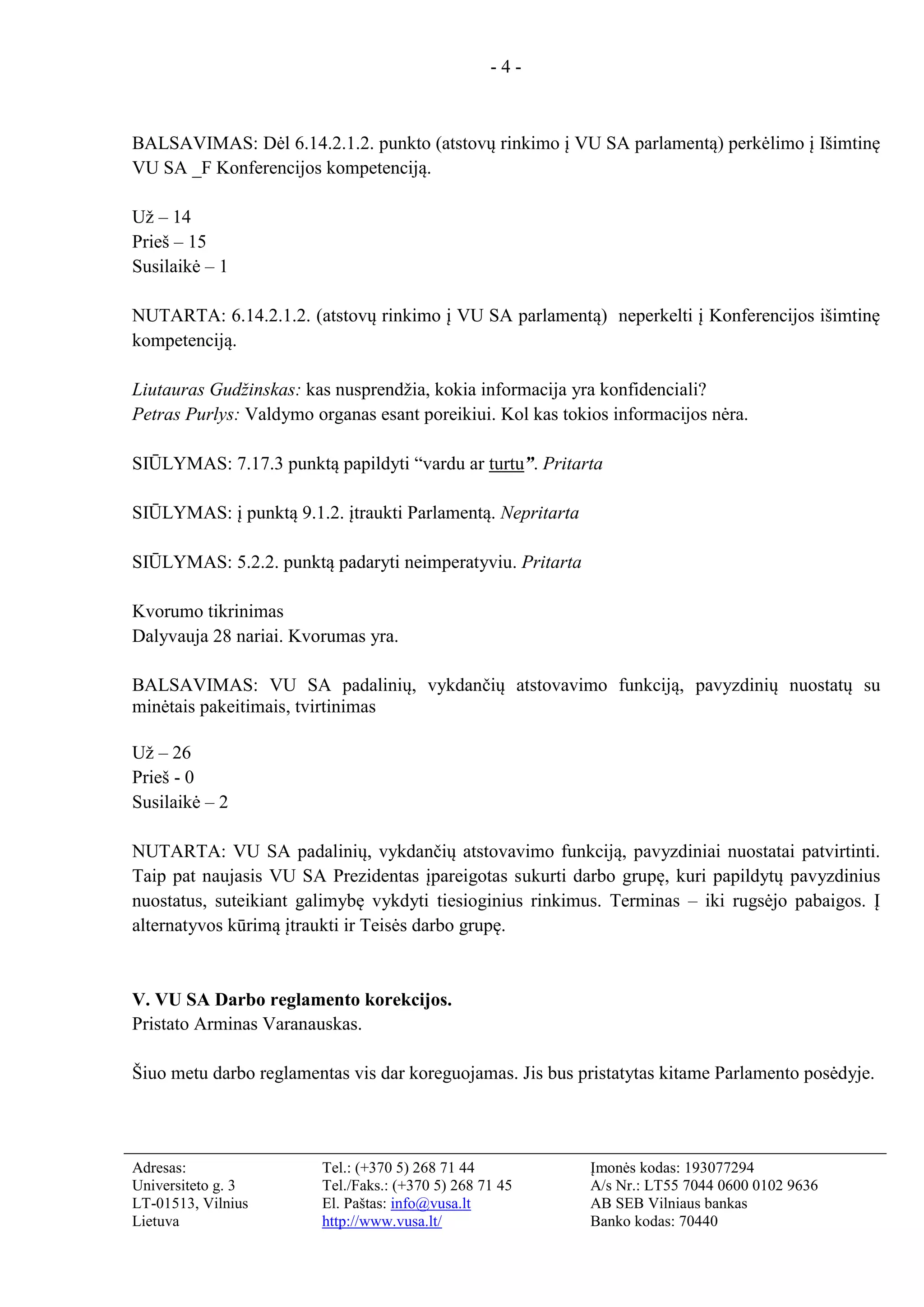 Protokolas VIII-ojo VU SA Parlamento posėdžio protokolas | PDF