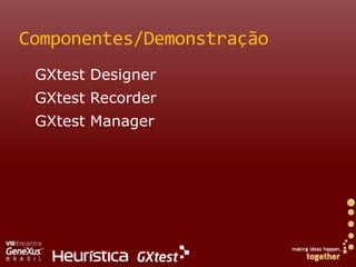 Componentes/DemonstraçãoGXtestDesignerGXtestRecorderGXtest Manager