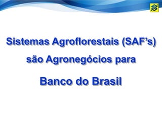 Sistemas Agroflorestais (SAF’s)
    são Agronegócios para

      Banco do Brasil
 