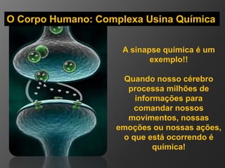 O Corpo Humano: Complexa Usina Química 
A sinapse química é um 
exemplo!! 
Quando nosso cérebro 
processa milhões de 
info...