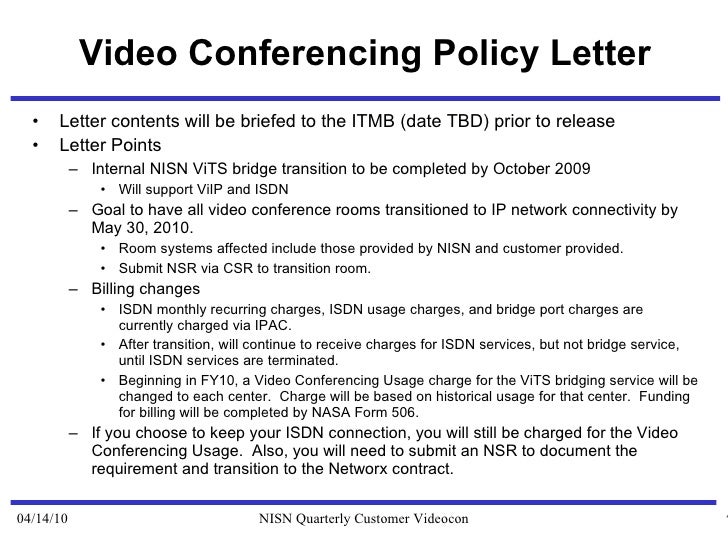 ViIP Transition/HD Video/ Video Conferencing Policy Letter