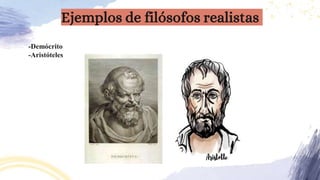 -Demócrito
-Aristóteles
Ejemplos de filósofos realistas
 