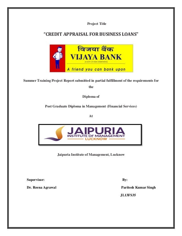 vijaya bank project report project report for bank loan format