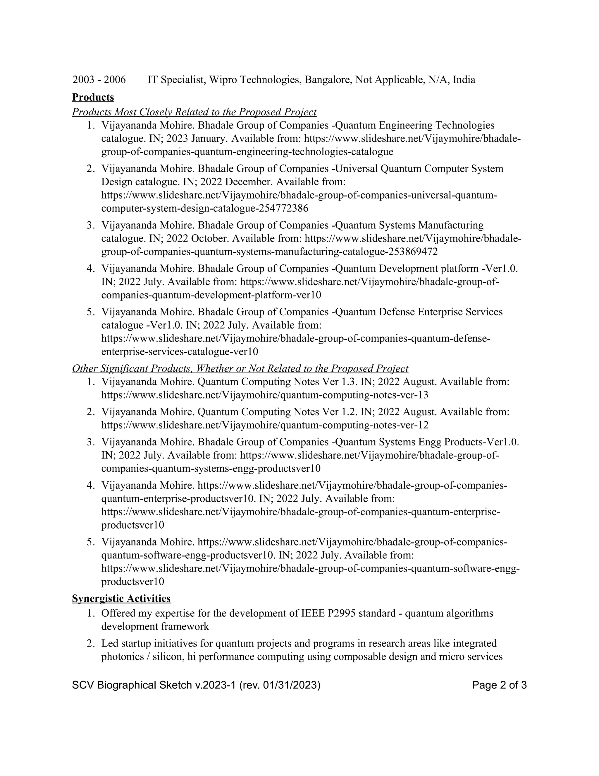 vijayananda mohire biosketch PDF