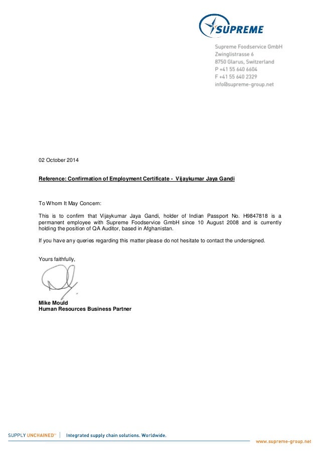 Sample Letter Employment Confirmation