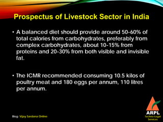 Techno-Legal
Services
Prospectus of Livestock Sector in India
• A balanced diet should provide around 50-60% of
total calo...