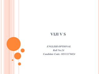 VIJI V S 
ENGLISH OPTIONAL 
Roll No:24 
Candidate Code: 105/13376024 
 