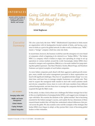 Indian MNCs Going Global: The Road Ahead for the Indian Manager | PDF ...