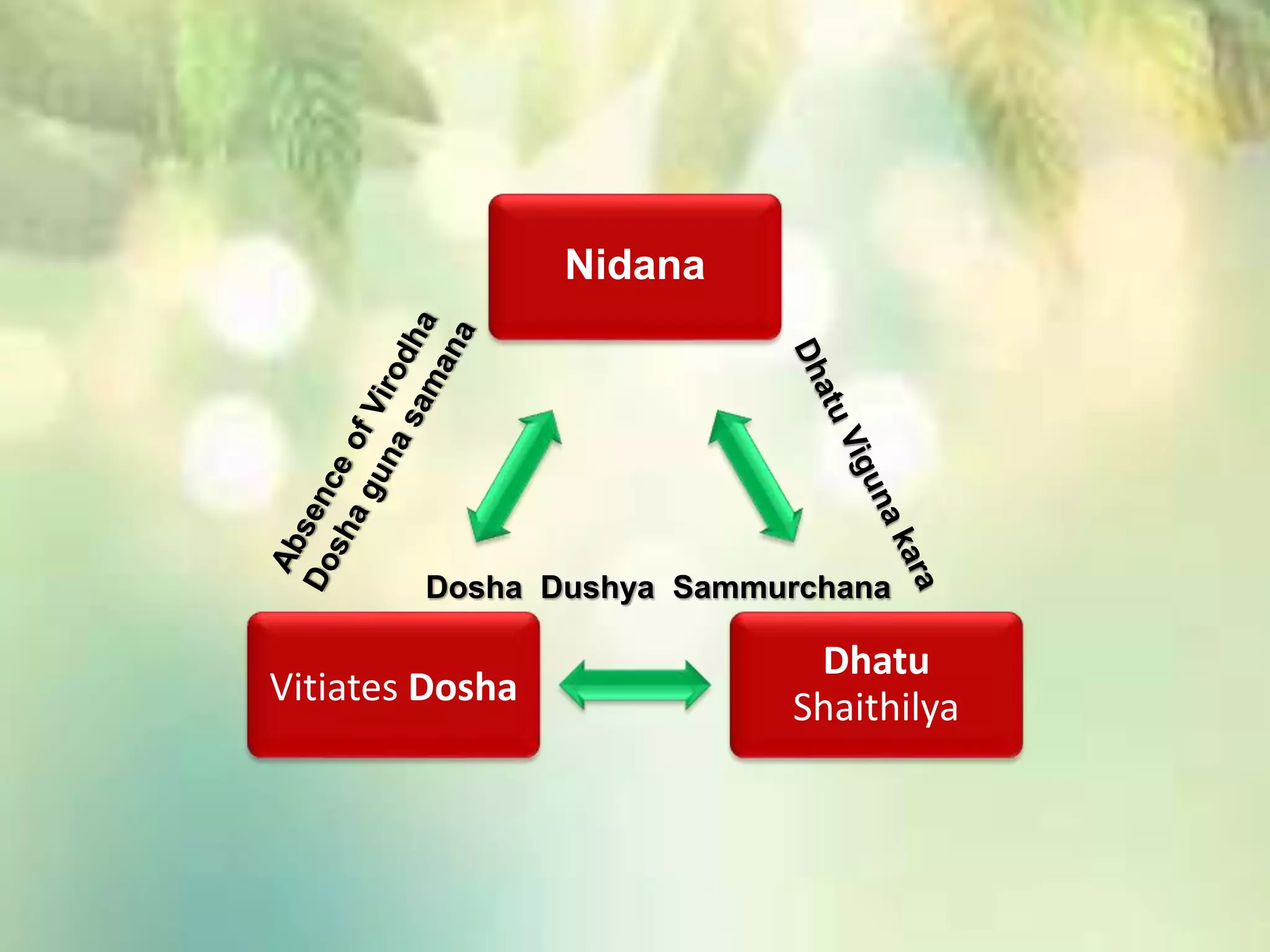 Nidana
Dhatu
ShaithilyaVitiates Dosha
Dosha Dushya Sammurchana
 