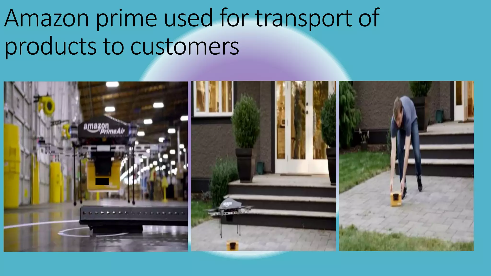 Amazon prime used for transport of
products to customers
 