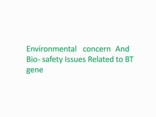 Environmental concern And
Bio- safety Issues Related to BT
gene
 