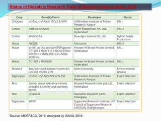 Status of Biosafety Research Trails of Biotech Crops in India, 2016
Source: MOEF&CC, 2016, Analyzed by ISAAA,2016
 