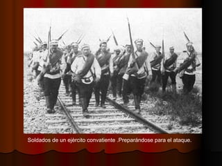 Soldados de un ejèrcito convatiente .Preparándose para el ataque. 