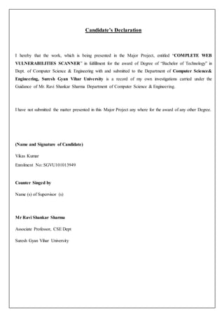 Web Vulnerability Scanner project Report | DOCX
