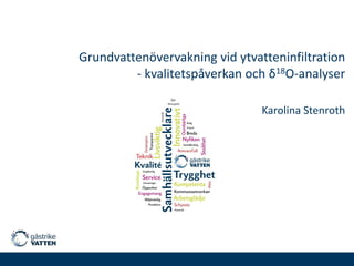 Grundvattenövervakning vid ytvatteninfiltration
- kvalitetspåverkan och δ18O-analyser
Karolina Stenroth
 