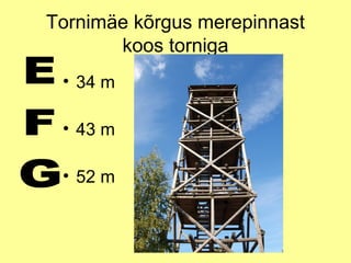 Tornimäe kõrgus merepinnast
koos torniga
• 34 m
• 43 m
• 52 m

 