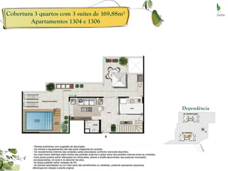 Cobertura 3 quartos com 3 suítes de 169,88m²
        Apartamentos 1304 e 1306




                                               Dependência
 
