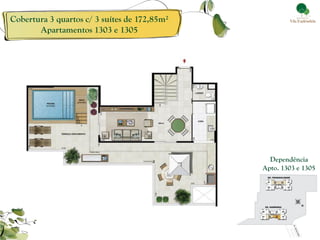 Cobertura 3 quartos c/ 3 suítes de 172,85m²
       Apartamentos 1303 e 1305




                                                Dependência
                                              Apto. 1303 e 1305
 