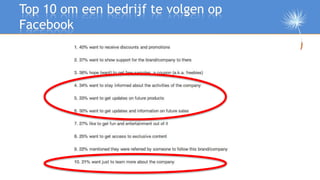 Top 10 om een bedrijf te volgen op
Facebook
 