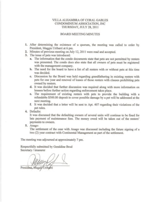 Villa Alhambra Board Meeting Minutes 7-28-11