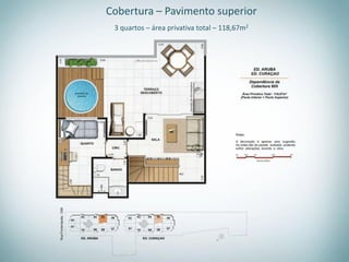 Cobertura – Pavimento superior
 3 quartos – área privativa total – 118,67m2
 