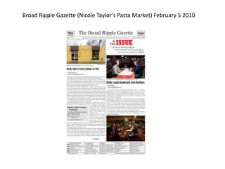 Broad Ripple Gazette (Nicole Taylor’s Pasta Market) February 5 2010 
