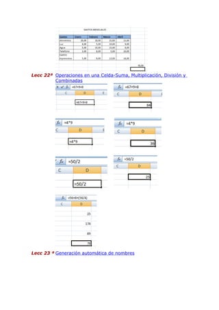 Lecc 22ª Operaciones en una Celda-Suma, Multiplicación, División y
Combinadas

Lecc 23 ª Generación automática de nombres

 