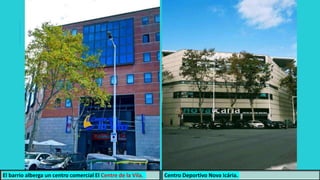 El barrio alberga un centro comercial El Centre de la Vila. Centro Deportivo Nova Icária.
 