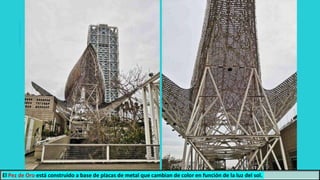 El Pez de Oro está construido a base de placas de metal que cambian de color en función de la luz del sol.
 