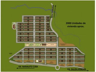 VIA A SAMARIA2134562000 Unidades de vivienda aprox.EQUIPAMENTO CULTURAL8107912131114171618152221201923252624VIA A SAMARIA28272930FUTURO PROYECTO COMERCIALPLAZA CENTRALIGLESIAPARQUE LINEAL3132343533ETAPA POSTERIOR403837394136ETAPA POSTERIOREQUIPAMENTO EDUCATIVO464743ETAPA POSTERIOR4445424849ETAPA POSTERIORETAPA POSTERIORETAPA POSTERIORCENTRO DE SALUDETAPA POSTERIORVIA  CUBA - HUERTASETAPA POSTERIORETAPA POSTERIORETAPA POSTERIORVIA  NARANJITO CUBAVIA  SALIDA ARMENIA
