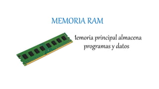 MEMORIA RAM
Memoria principal almacena
programas y datos
 