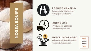 NOSSAEQUIPE
MARCELO CARNEIRO
Administração e Finanças
marcelo@villegusto.com
ANDRÉ LUIS
Produção e Logística
andre@villegusto.com
RODRIGO CAMPELO
Comercial e Marketing
rodrigo@villegusto.com
Ref.05/2K20
 