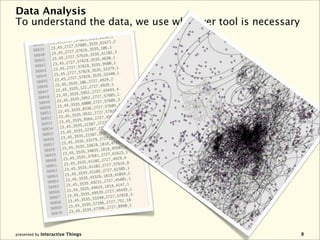 Data Analysis
To understand the data, we use whatever tool is necessary




presented by Interactive Things                             8
 