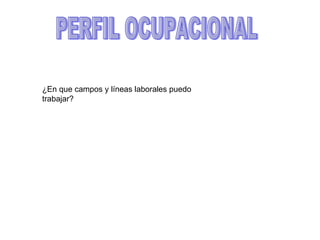 PERFIL OCUPACIONAL ¿En que campos y líneas laborales puedo trabajar?