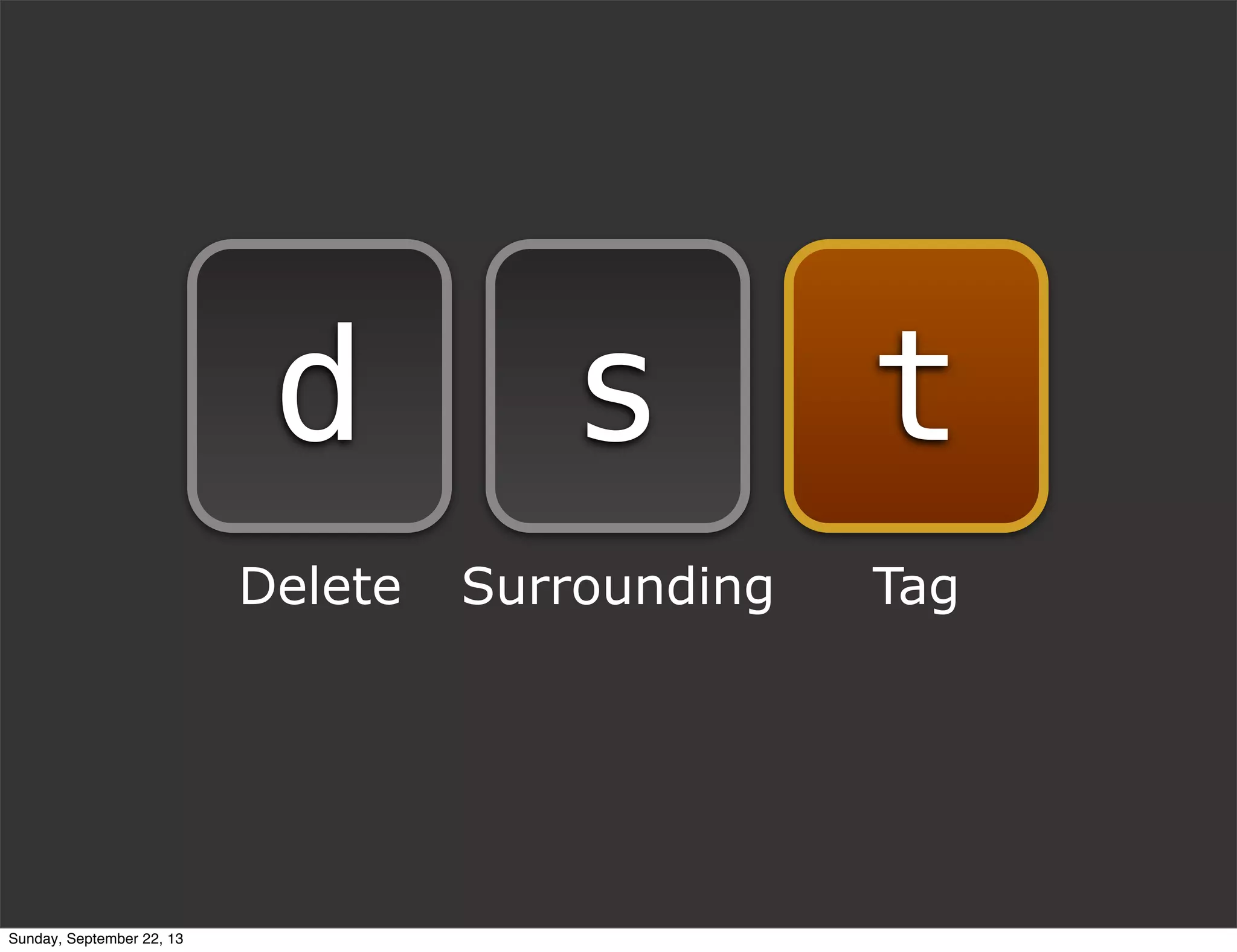 sd
Delete Surrounding Tag
t
Sunday, September 22, 13
 