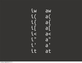 iw aw
i( a(
i{ a{
i[ a[
i< a<
i" a"
i' a'
it at
Sunday, September 22, 13
 