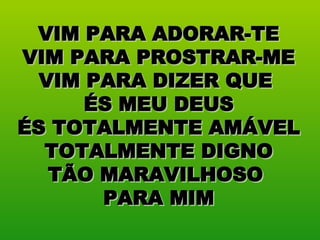 VIM PARA ADORAR-TE VIM PARA PROSTRAR-ME VIM PARA DIZER QUE  ÉS MEU DEUS ÉS TOTALMENTE AMÁVEL TOTALMENTE DIGNO TÃO MARAVILHOSO  PARA MIM 