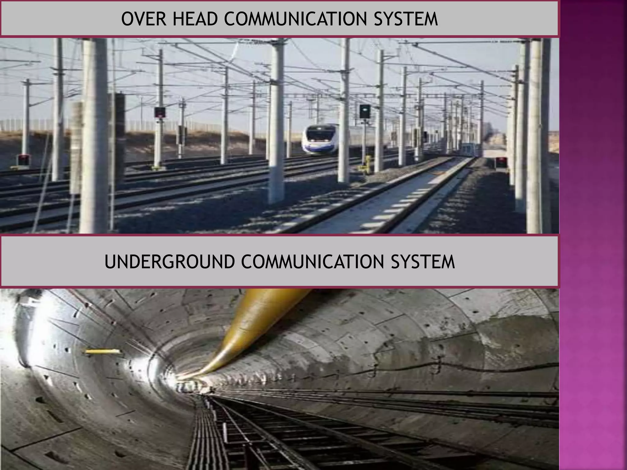 OVER HEAD COMMUNICATION SYSTEM 
UNDERGROUND COMMUNICATION SYSTEM 
 