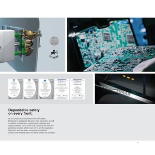 13
Dependable safety
on every front.
All our products are synonymous with safety.
Designed to safeguard all users, their reputation is built
on tested components, guaranteed materials and
unique patents, such as the one covering the SICURY
protective shutter, which went on to set the regulatory
standard, and has been preventing accidental
contact with the live parts of socket outlets for 50 years.
50YEARS OF
SICURY
 