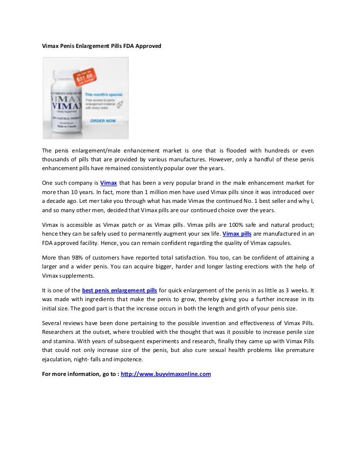 Vimax penis enlargement pills fda approved
