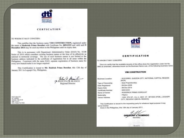 license sample pcab Construction Profile Company Vim