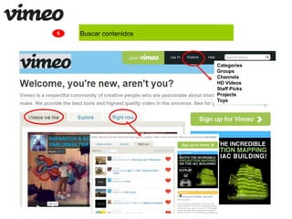 Categories 
Groups 
Channels 
HD Videos 
Staff Picks 
Projects 
Toys 
6 Buscar contenidos 
 