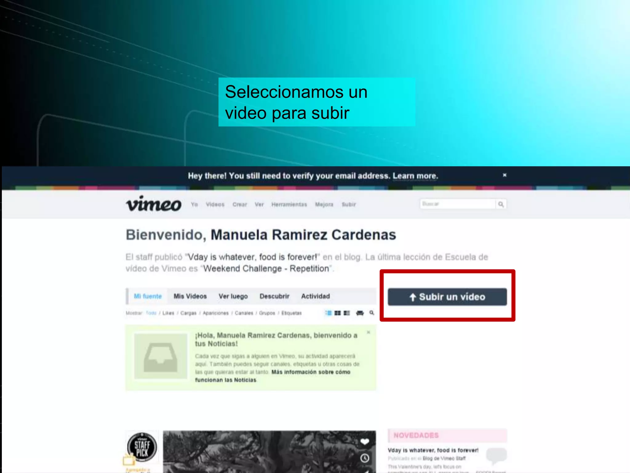 Seleccionamos un
video para subir
 
