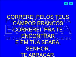CORREREI PELOS TEUS
CAMPOS BRANCOS
CORREREI, PRA TE
ENCONTRAR
E EM TUA SEARA,
SENHOR,
TE ABRAÇAR.
 
