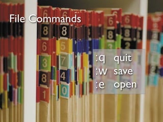 File Commands


                :q quit
                :w save
                :e open
 