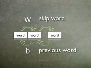 w              skip word

word       word       word



       b          previous word
 